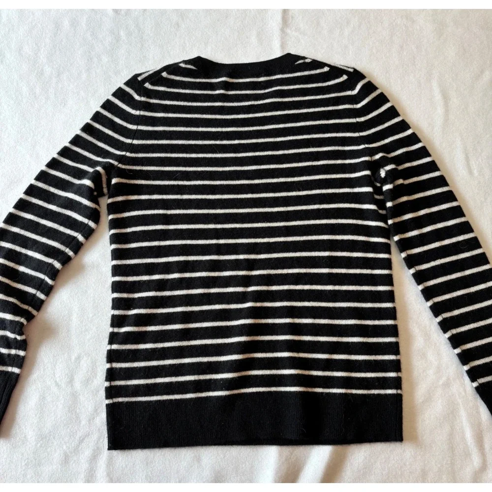 Nordstrom 100% Cashmere Preppy Striped Crewneck Sweater Black White Womens Small - Picture 3 of 6